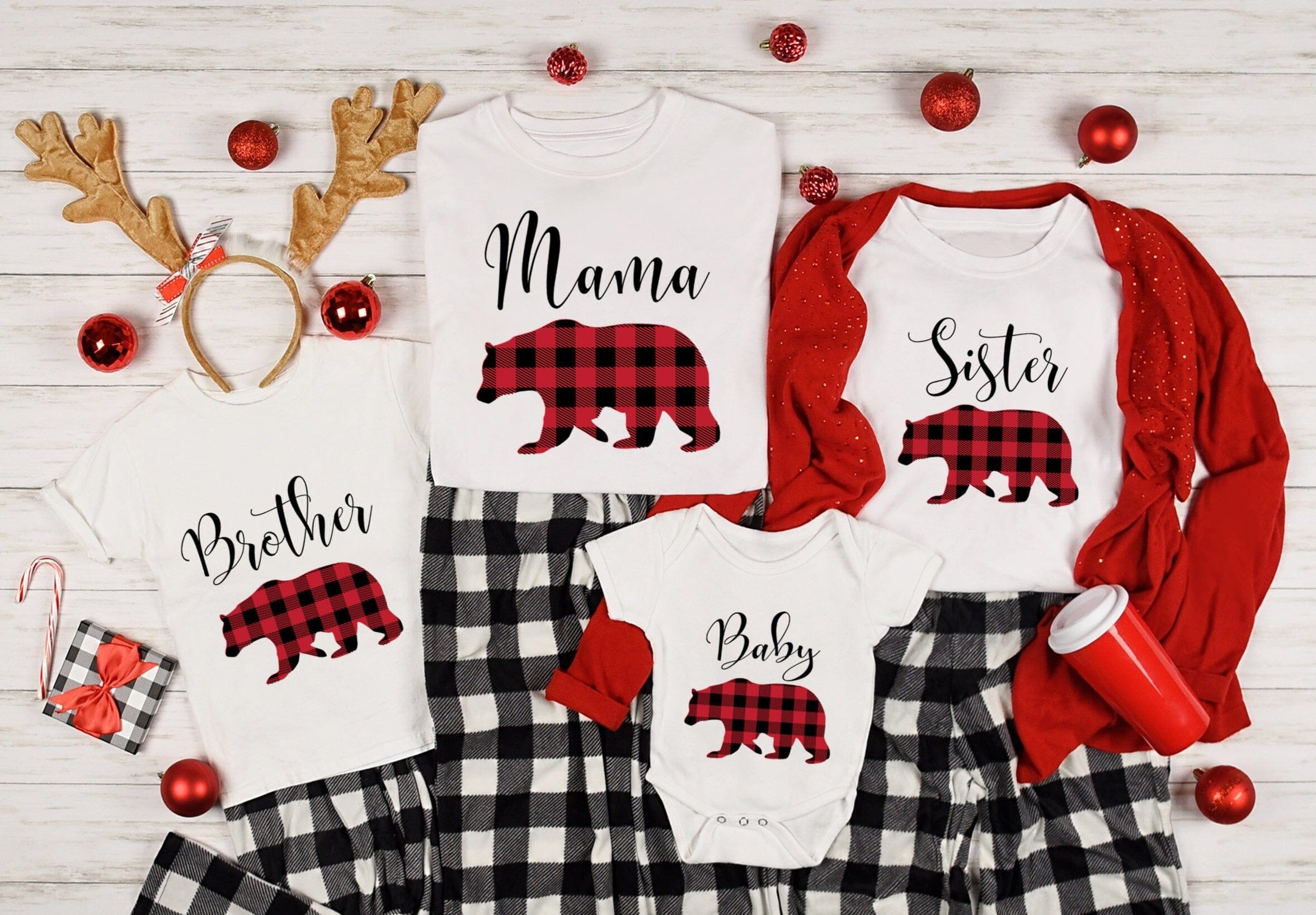 A festive Christmas Sister Bear Youth Tee featuring a cute bear design, perfect for holiday celebrations.