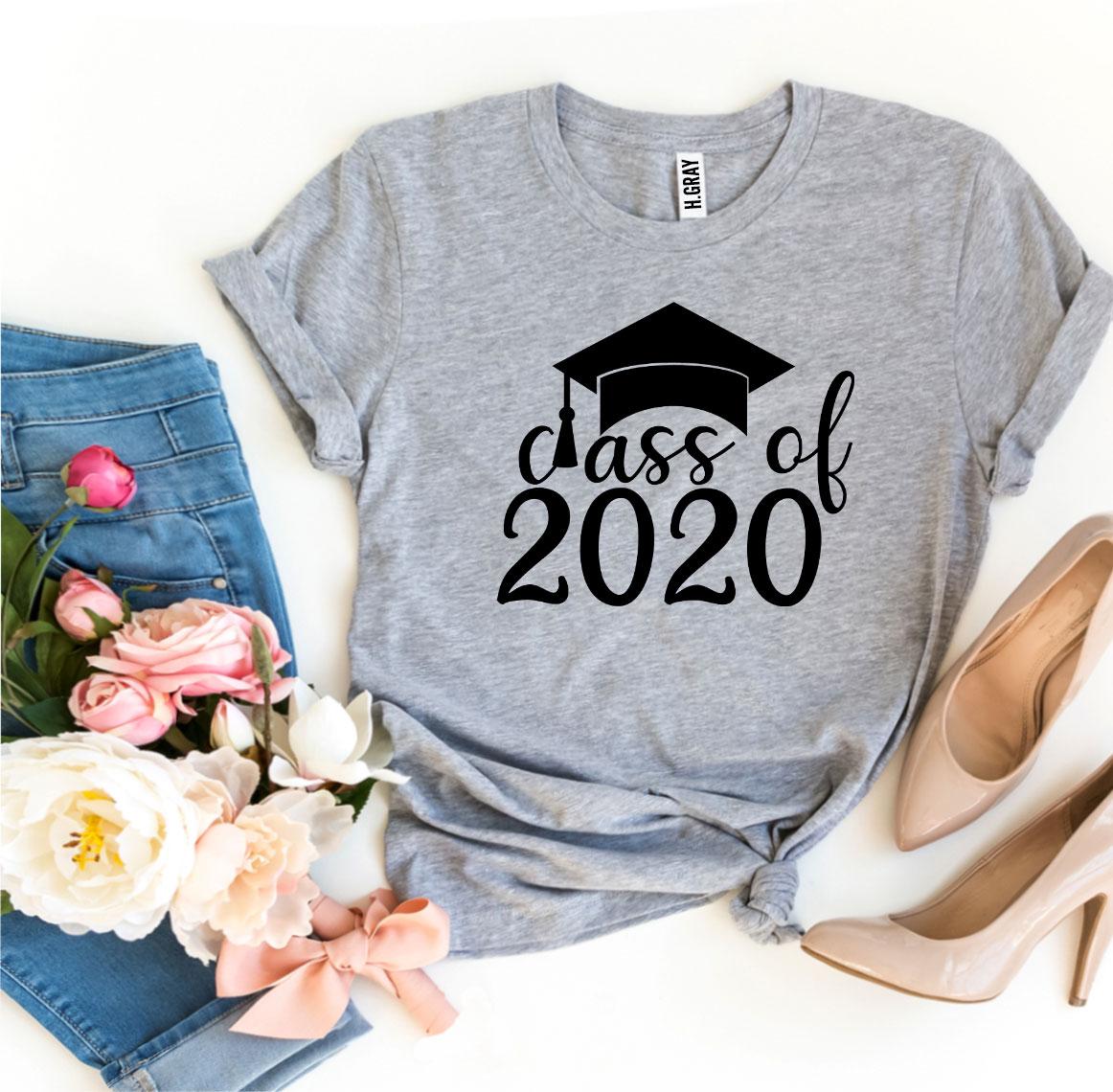 Class Of 2020 T-shirt made from premium ring spun cotton, featuring a vibrant graduation design and available in multiple sizes.