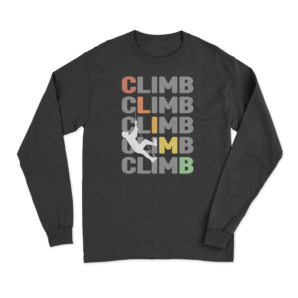 Climbbbbb Men Long Sleeve Shirt in classic midweight fabric, featuring a non-topstitched collar and double-needle sleeves.