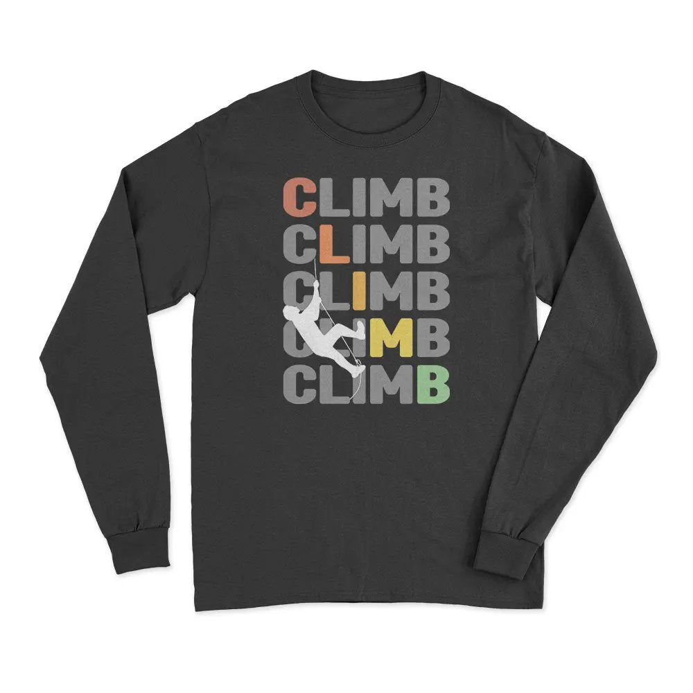 Climbbbbb Men Long Sleeve Shirt in classic midweight fabric, featuring a non-topstitched collar and double-needle sleeves.