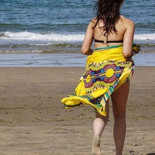 Coconut Cotton Beach Sarong featuring vibrant dashiki prints, perfect for beach cover-up.