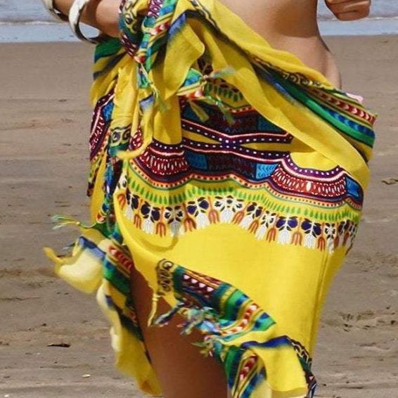 Coconut Cotton Beach Sarong featuring vibrant dashiki prints, perfect for beach cover-up.