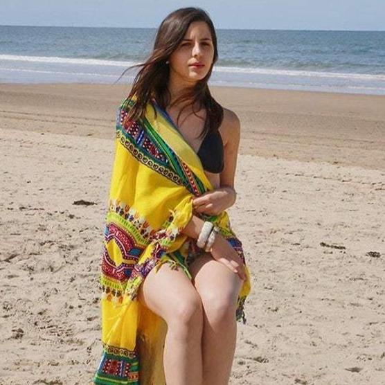Coconut Cotton Beach Sarong featuring vibrant dashiki prints, perfect for beach cover-up.