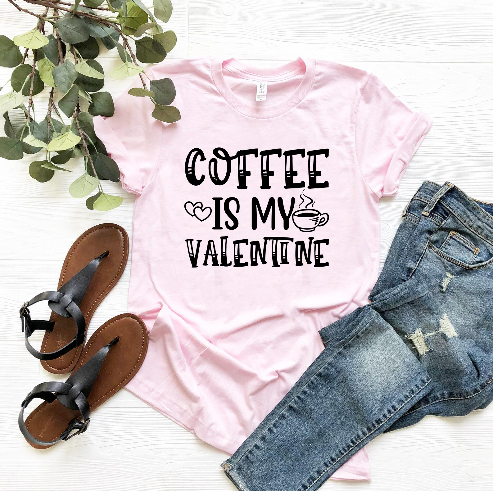 Unisex Coffee Is My Valentine Shirt in various colors, showcasing its soft fabric and stylish design.