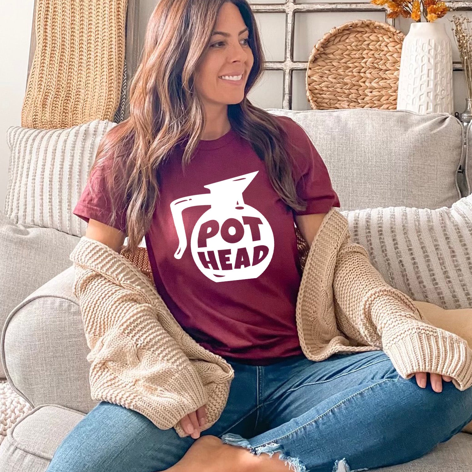 A stylish Coffee Pot Head T-shirt featuring a quirky coffee-themed design, perfect for coffee lovers.
