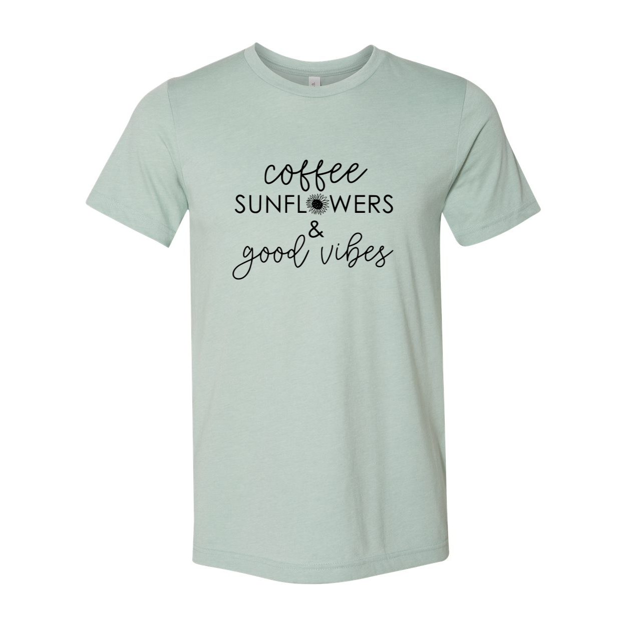 A unisex Coffee Sunflowers And Good Vibes Shirt displayed in multiple colors, showcasing its soft fabric and stylish design.
