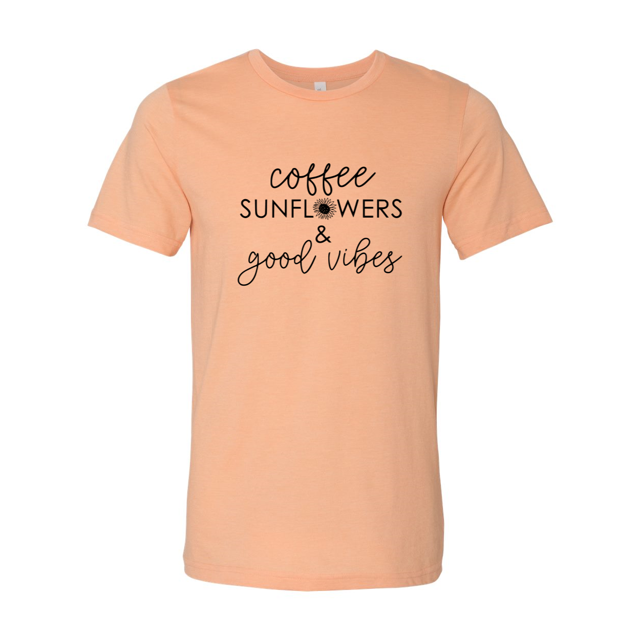 A unisex Coffee Sunflowers And Good Vibes Shirt displayed in multiple colors, showcasing its soft fabric and stylish design.