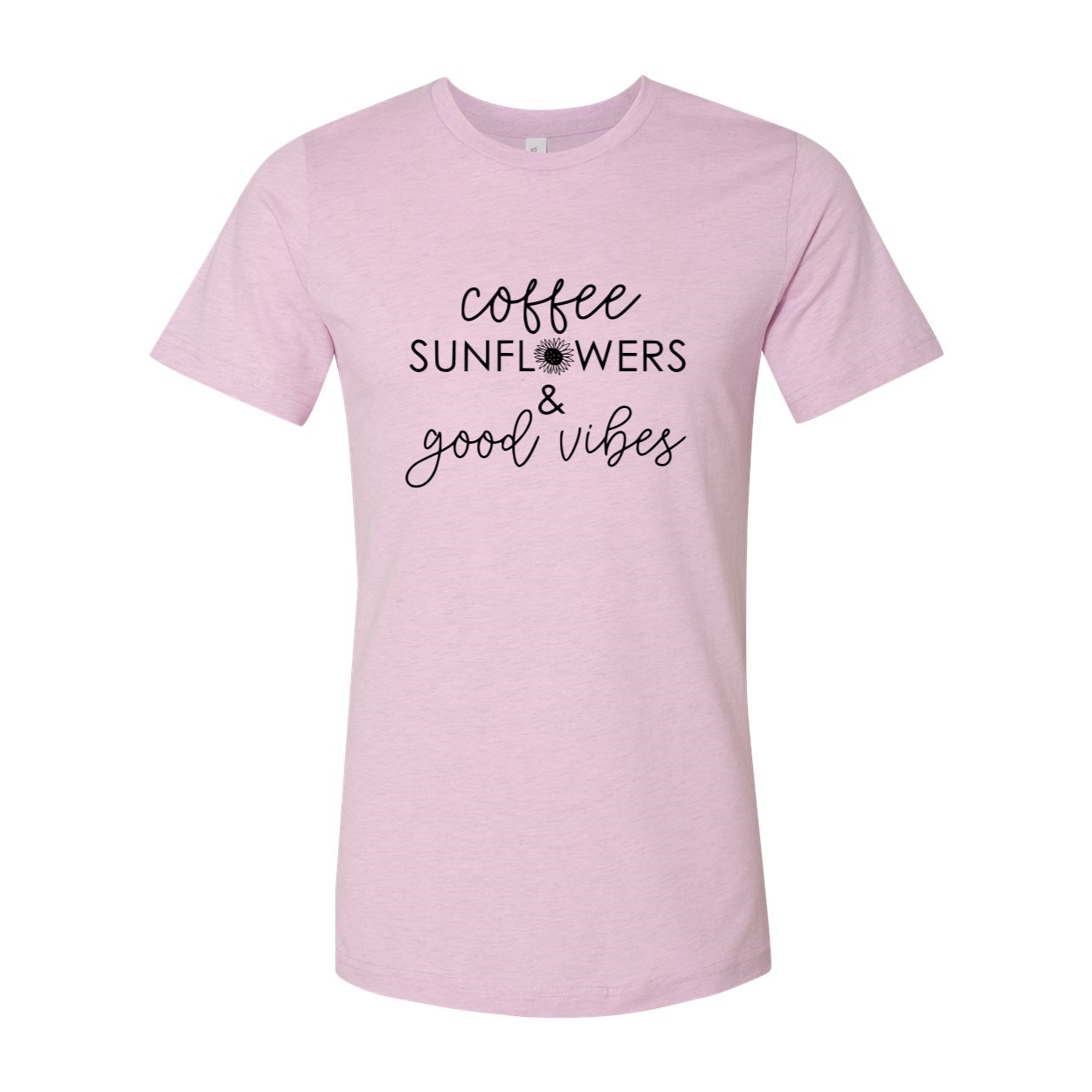 A unisex Coffee Sunflowers And Good Vibes Shirt displayed in multiple colors, showcasing its soft fabric and stylish design.