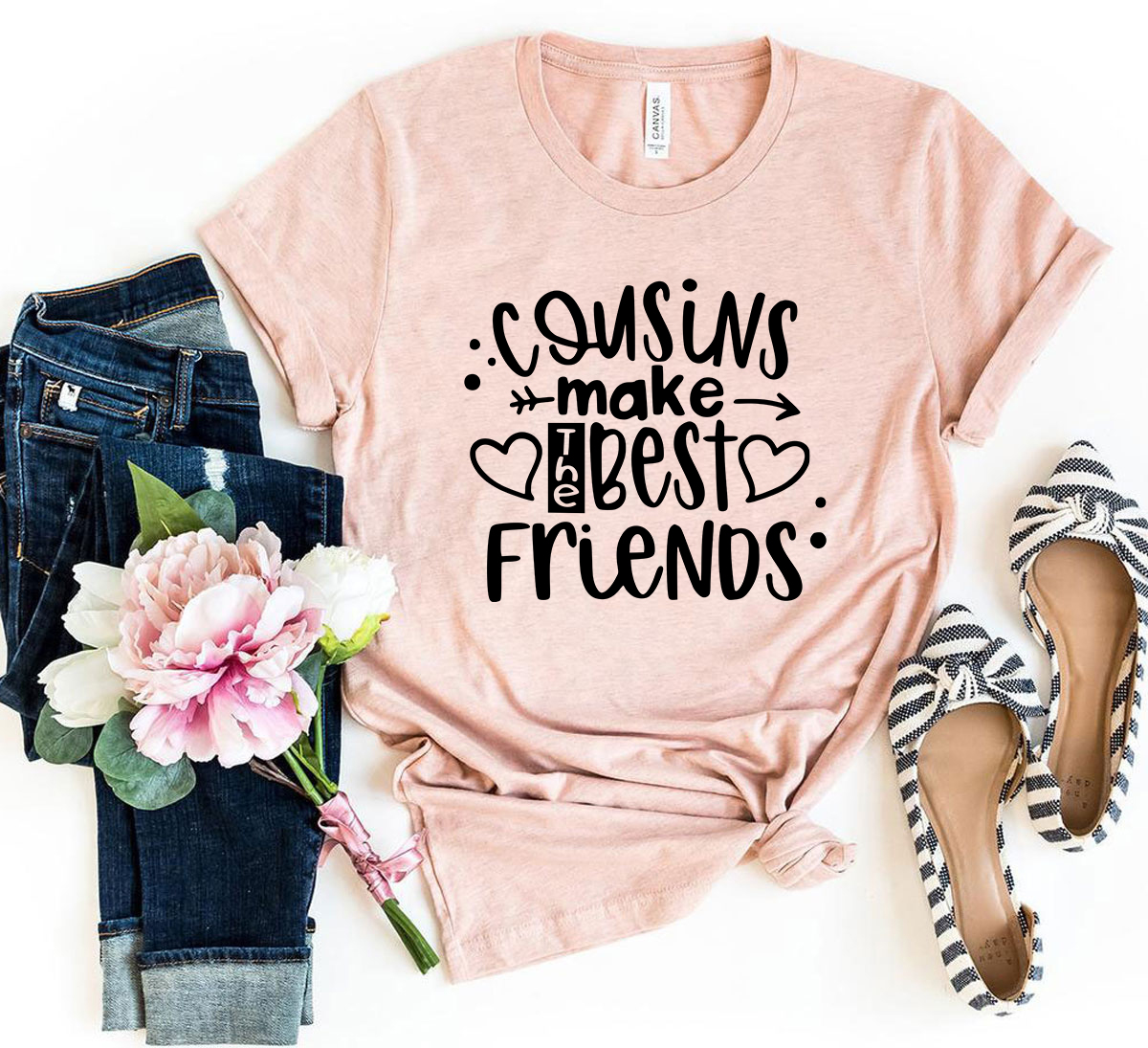 Cousins By Blood Sisters By Heart Shirt in various colors, showcasing its unisex design and soft fabric.