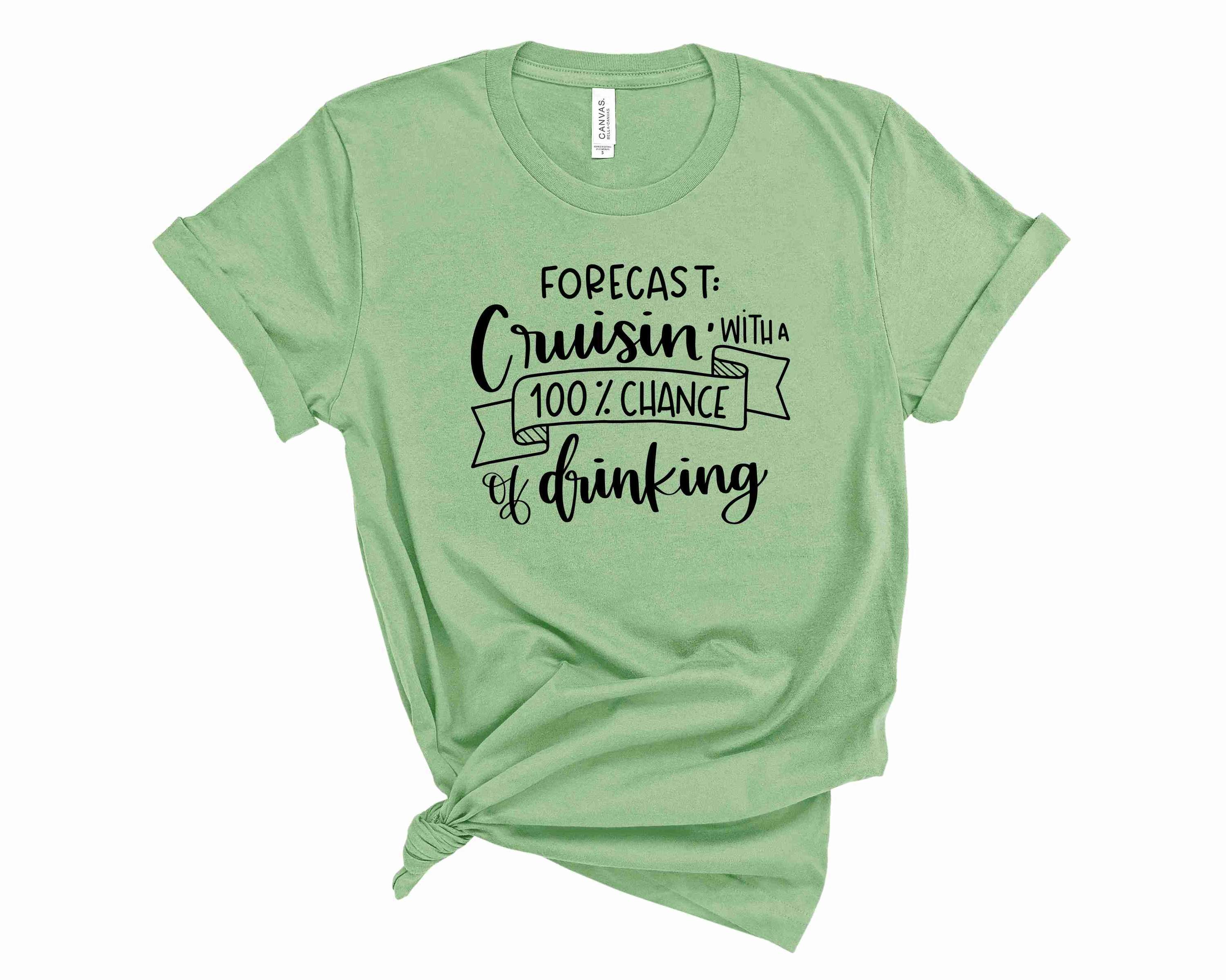 A unisex graphic tee featuring the phrase 'Cruising with a Chance of Drinking' in a fun design, perfect for casual outings.