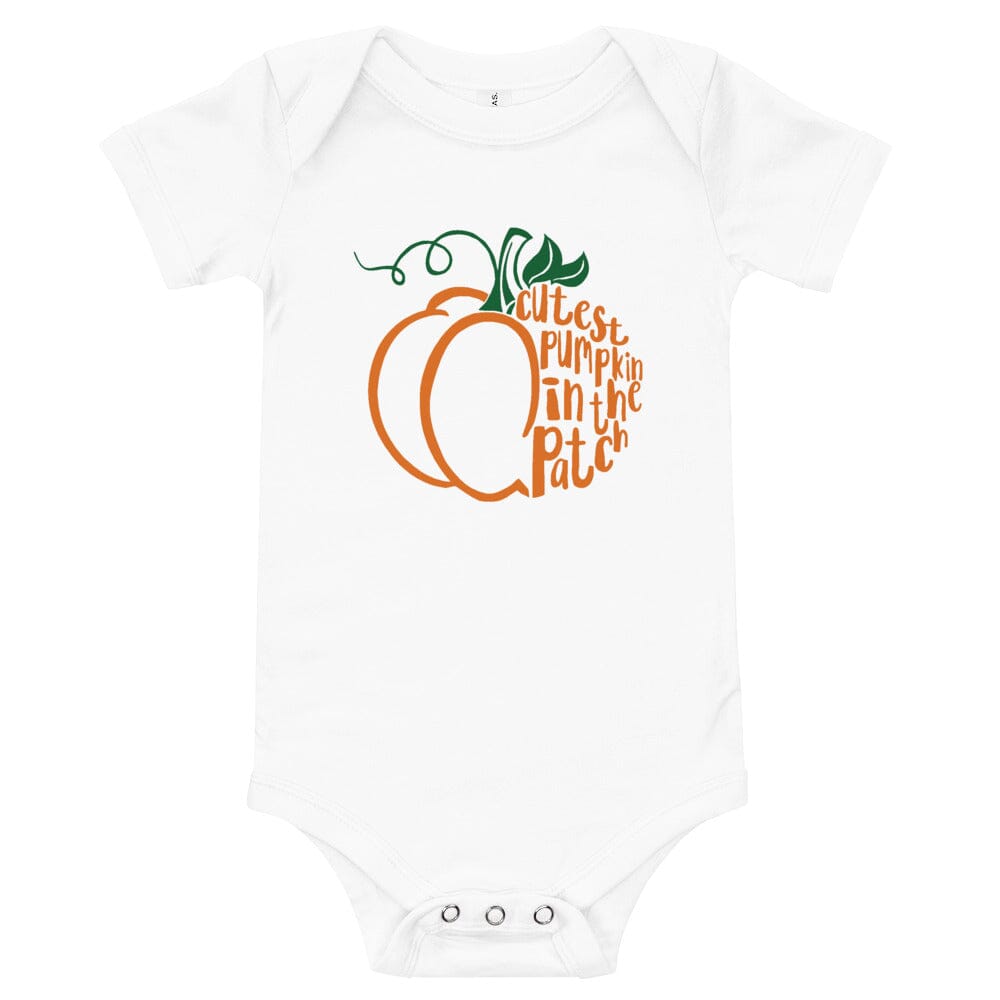 Adorable Cutest Pumpkin in The Patch Baby Onesie featuring a cute pumpkin design, made from soft cotton fabric, perfect for infants.