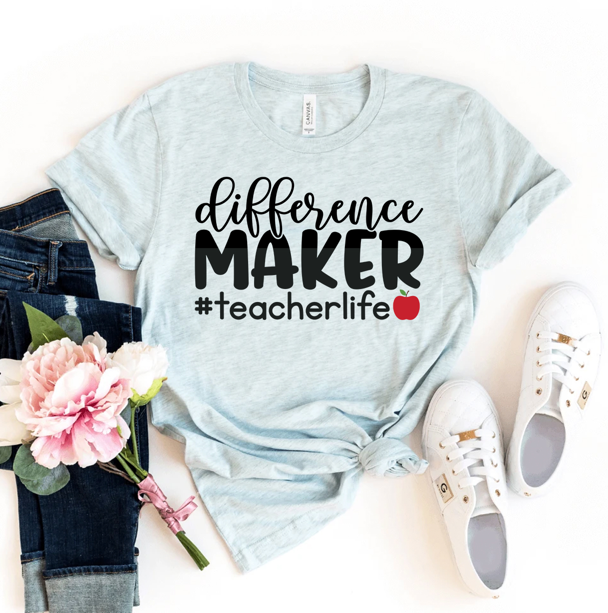 Difference Maker Teacher Life T-shirt made of premium ring spun cotton with a vibrant flex print design.