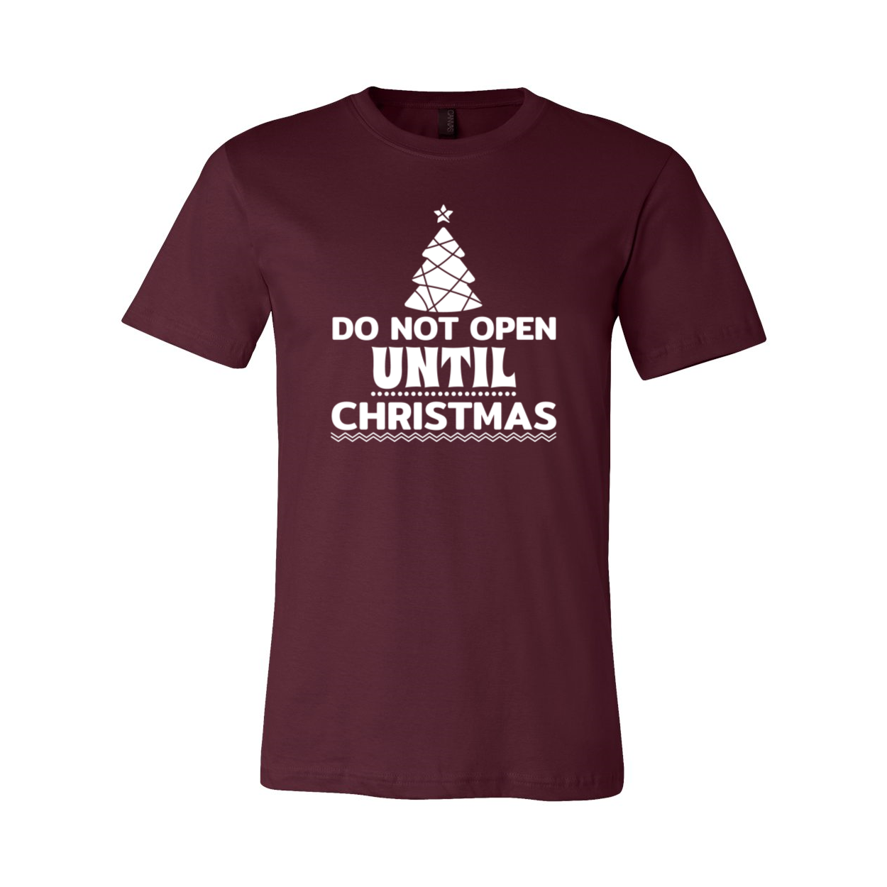 Unisex Do Not Open Until Christmas Shirt in various colors, showcasing a festive design perfect for holiday celebrations.