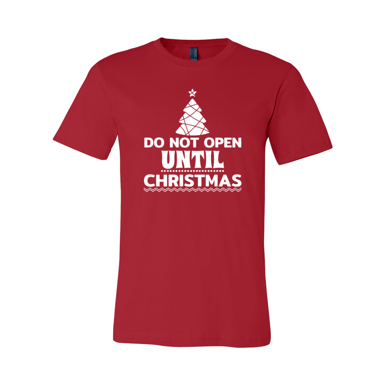 Unisex Do Not Open Until Christmas Shirt in various colors, showcasing a festive design perfect for holiday celebrations.