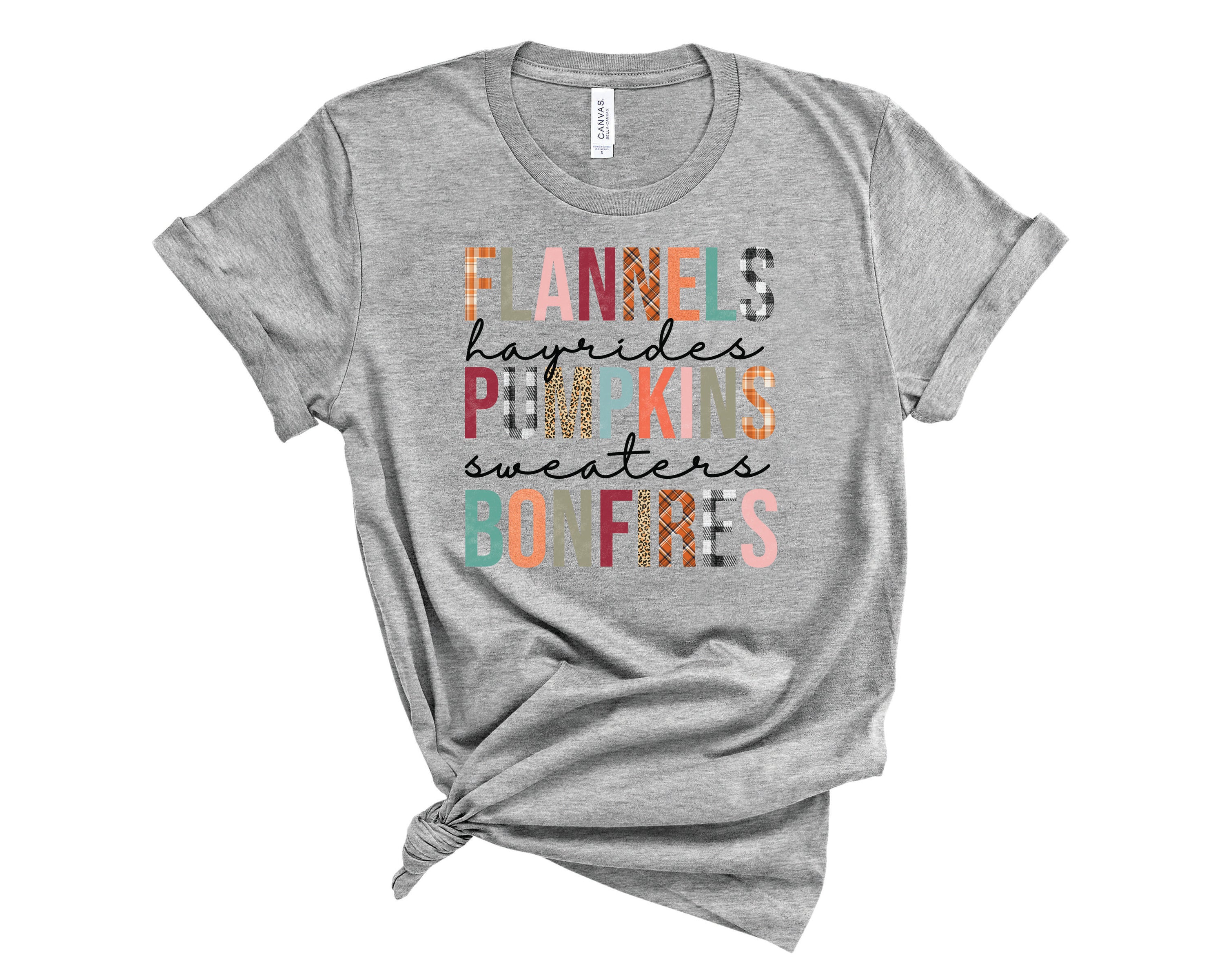 Doodle Flannels & Bonfires graphic tee featuring a cozy design, perfect for casual outings and bonfire nights.