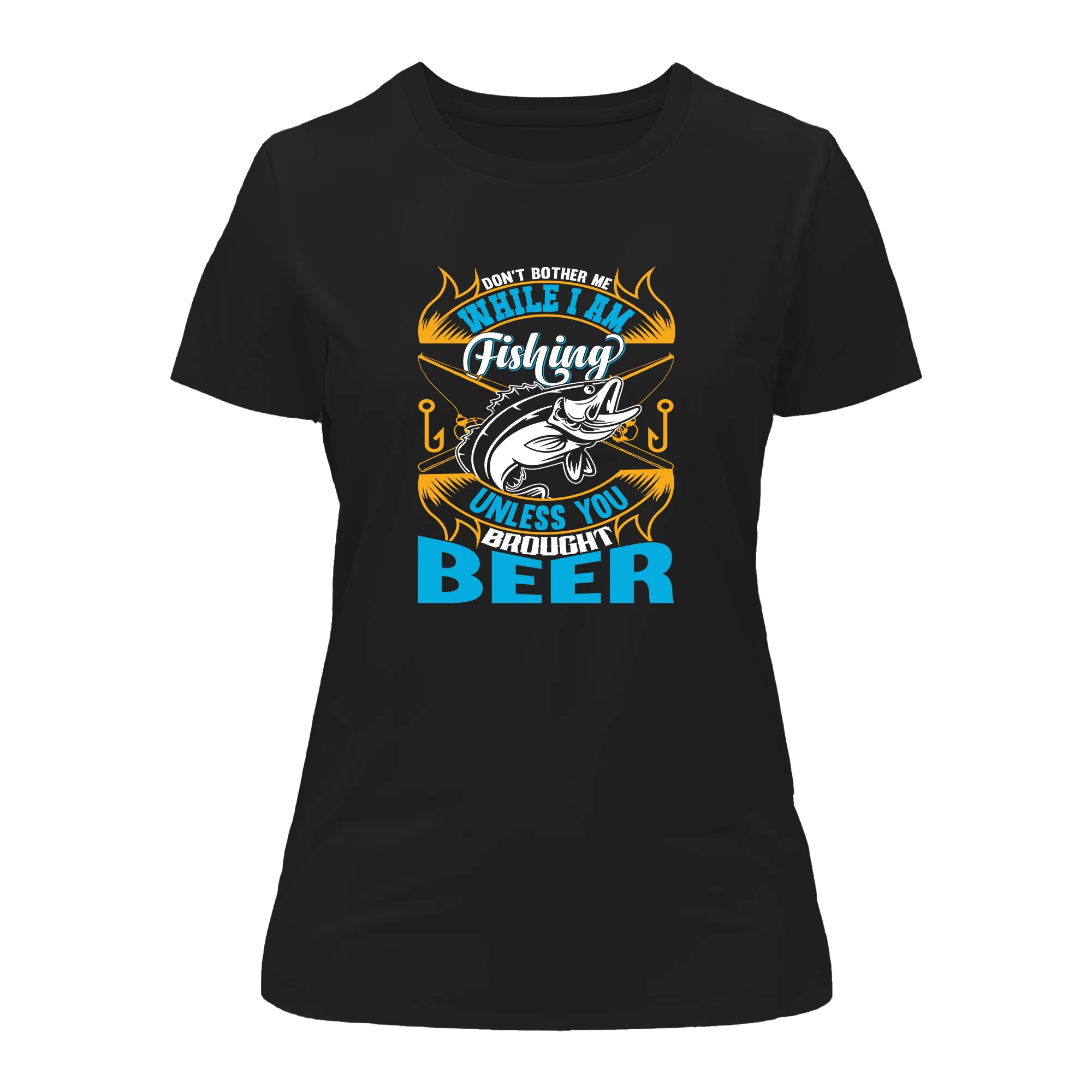 A stylish women's t-shirt featuring the phrase 'Don't Bother Me While I'm Fishing', made from soft Ringspun Cotton.
