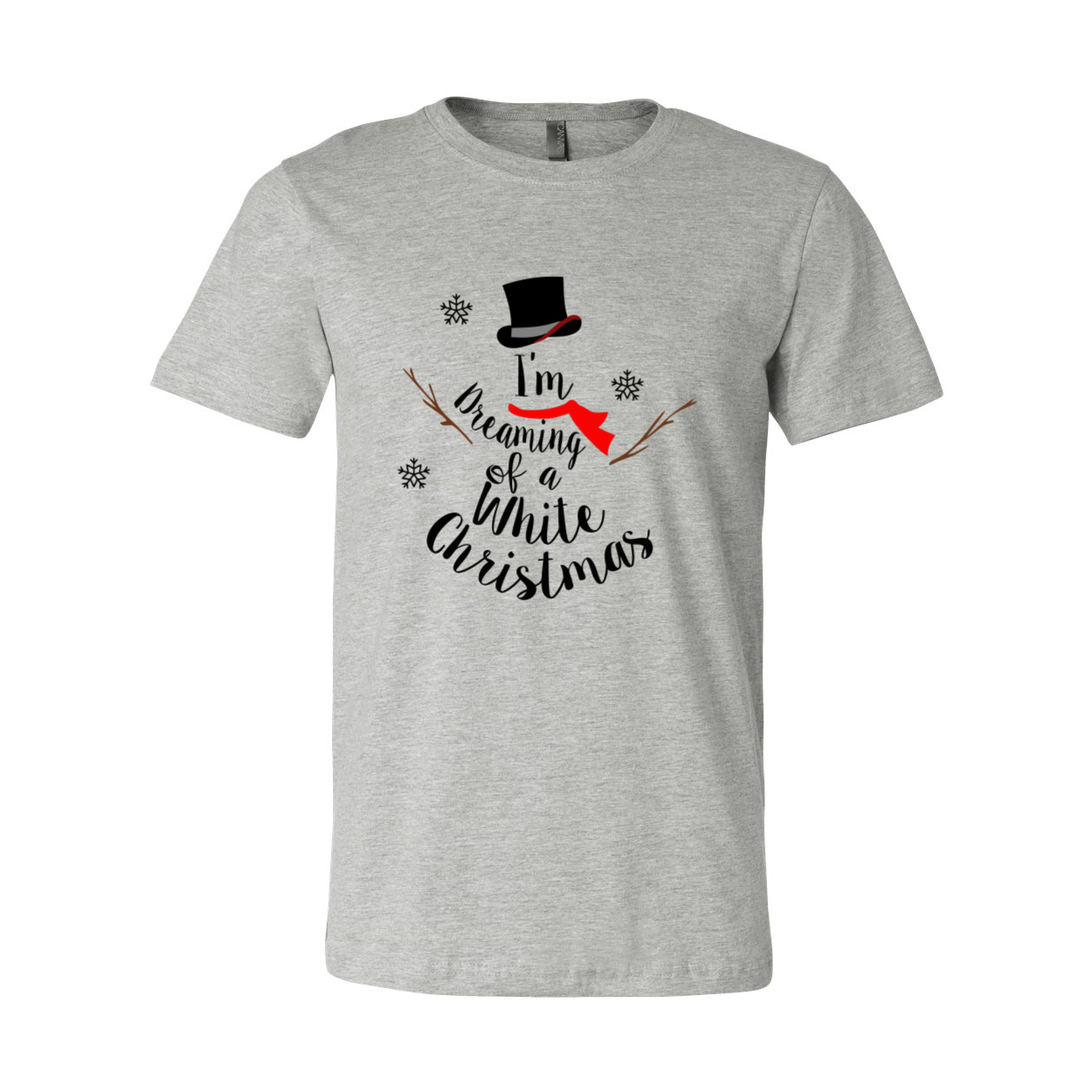 Unisex Dreaming Of White Christmas Shirt in various colors, showcasing its soft fabric and festive design.