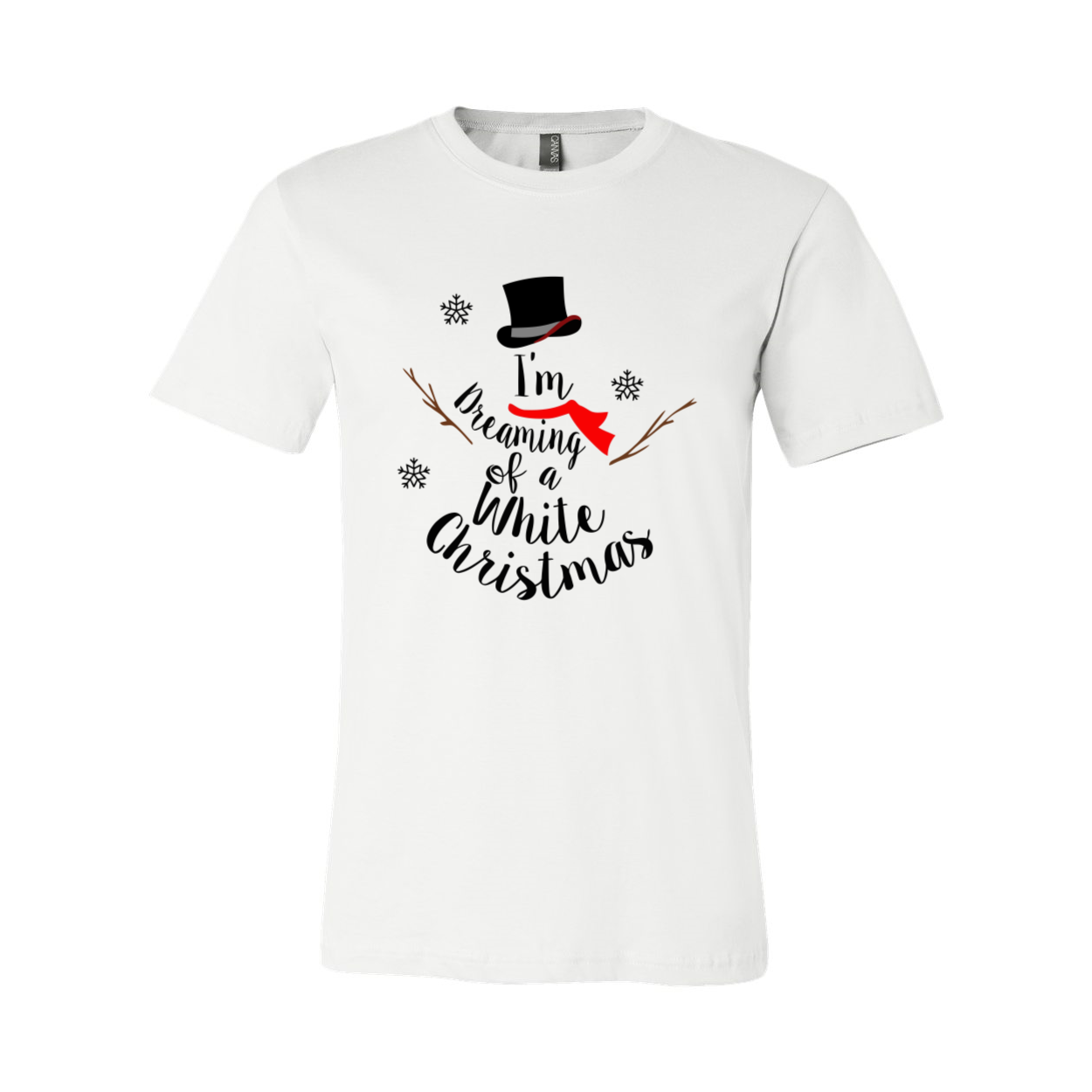 Unisex Dreaming Of White Christmas Shirt in various colors, showcasing its soft fabric and festive design.