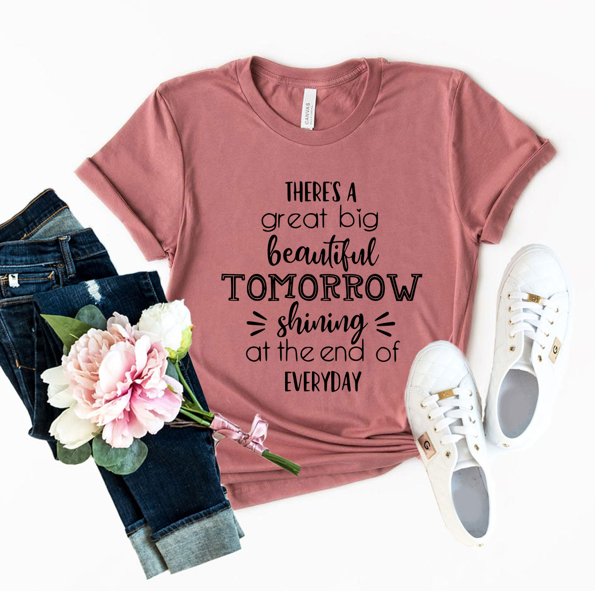 DT0101 There's A Great Big Beautiful Tomorrow Shirt in various colors, showcasing its soft fabric and classic crew neck design.