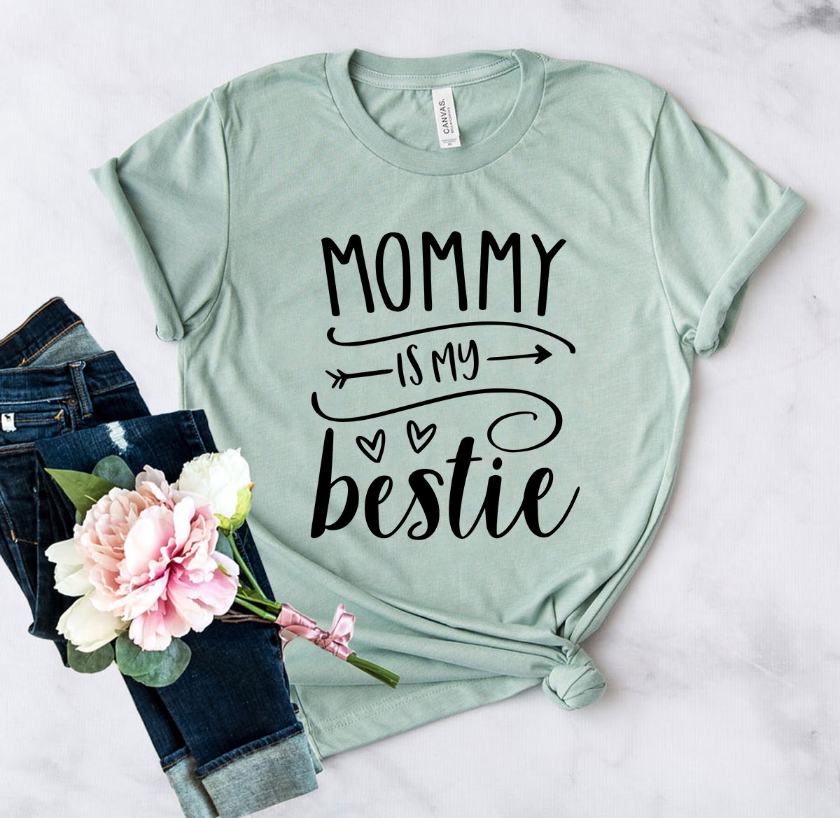 DT0219 Mommy Is My Bestie Shirt in various colors, showcasing its soft fabric and stylish design.