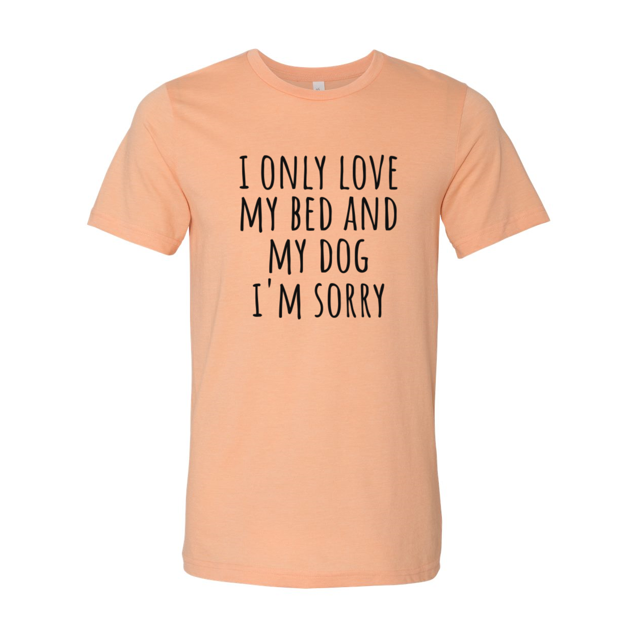DT0518 I Only Love My Bed And My Dog Sorry Shirt in various colors, showcasing its soft fabric and humorous design.