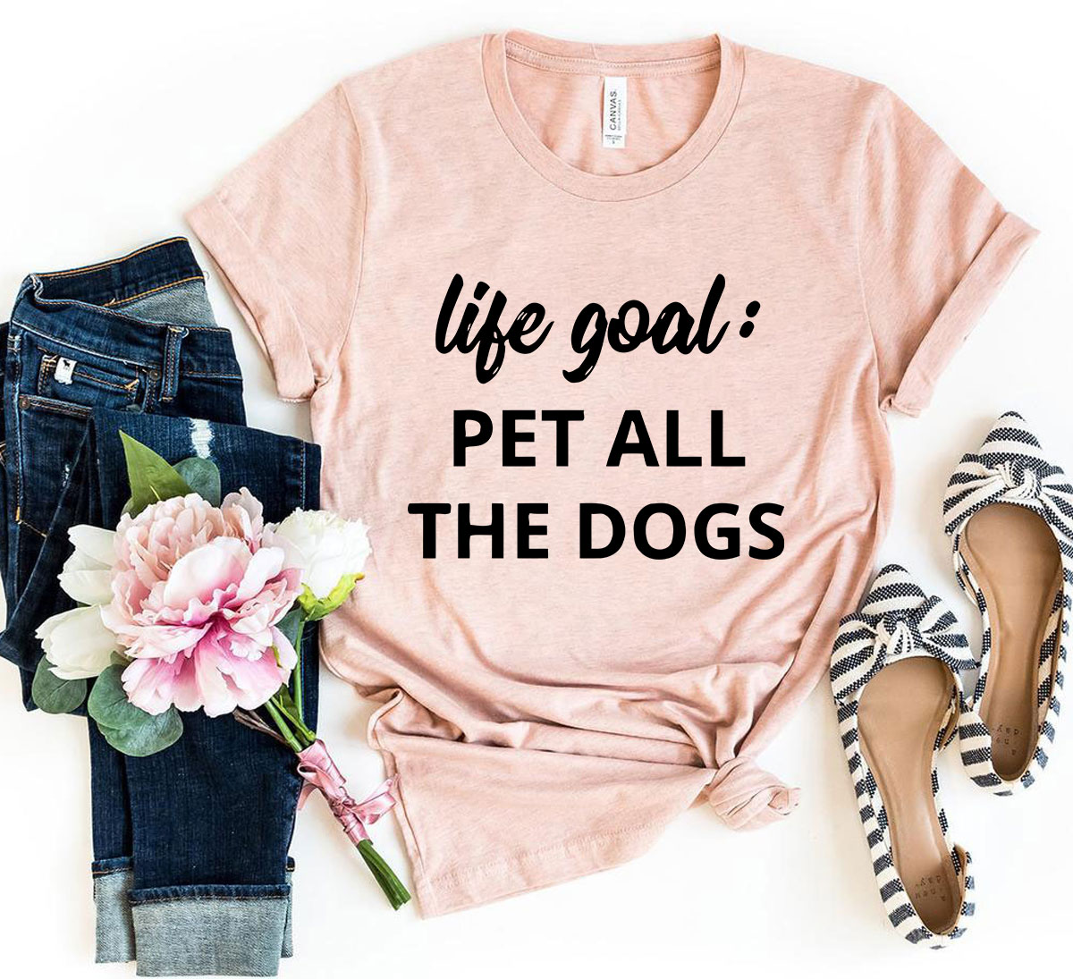 DT0529 Life Goal To Pet All Dogs Shirt in various colors, showcasing its unisex design and soft fabric.
