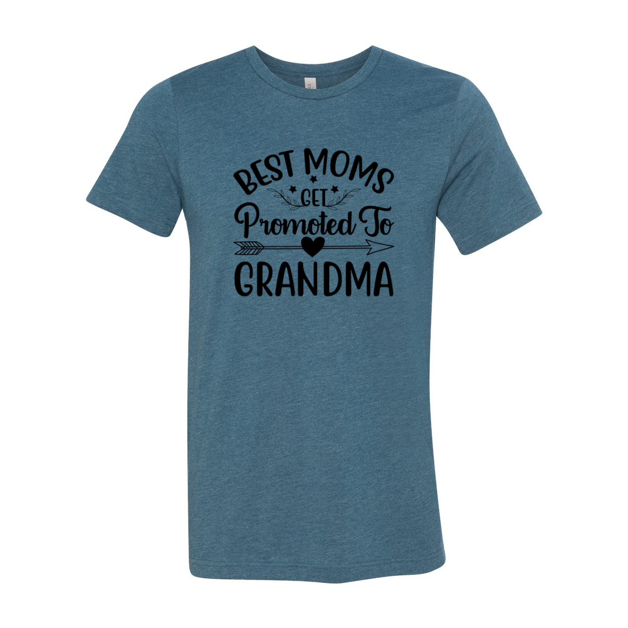 Unisex T-shirt featuring the phrase 'Best Moms Get Promoted To Grandma' in a stylish design, available in multiple colors.