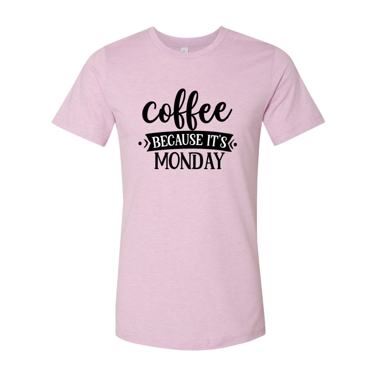 DT0588 Coffee Because It's Monday unisex T-shirt in various colors, showcasing a fun coffee-themed print.