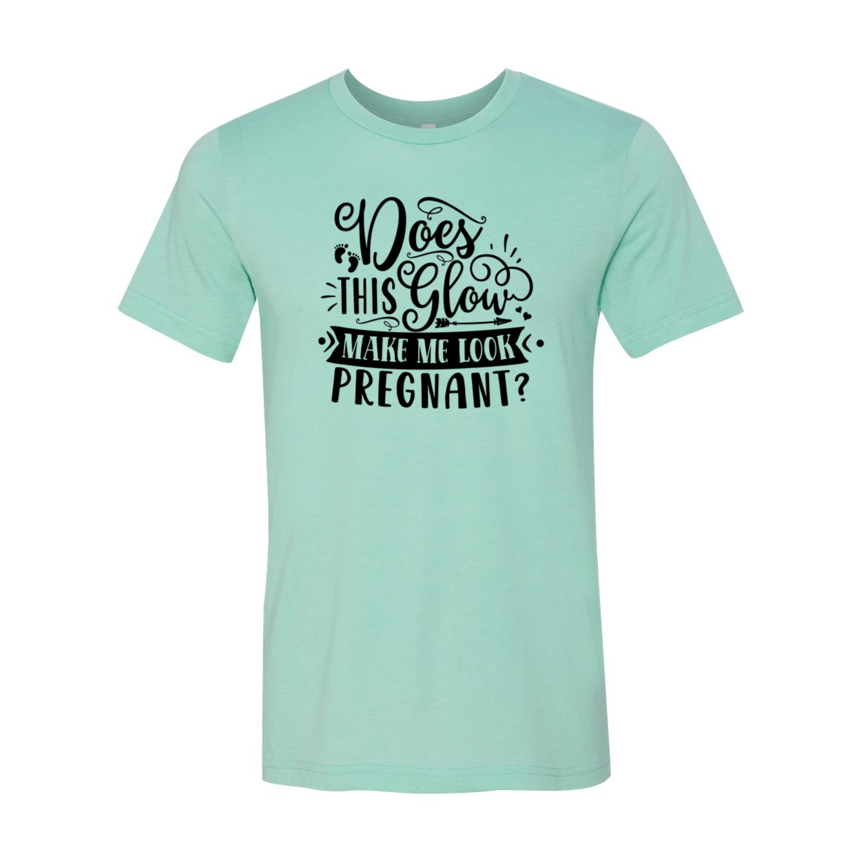 DT0602 unisex T-shirt in various colors featuring the phrase 'Does this glow make me look pregnant' on the front.