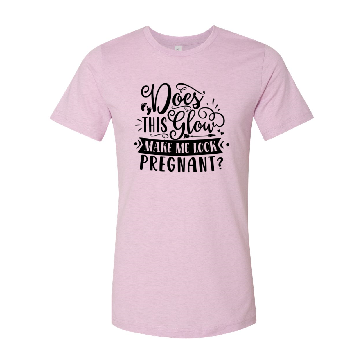 DT0602 unisex T-shirt in various colors featuring the phrase 'Does this glow make me look pregnant' on the front.