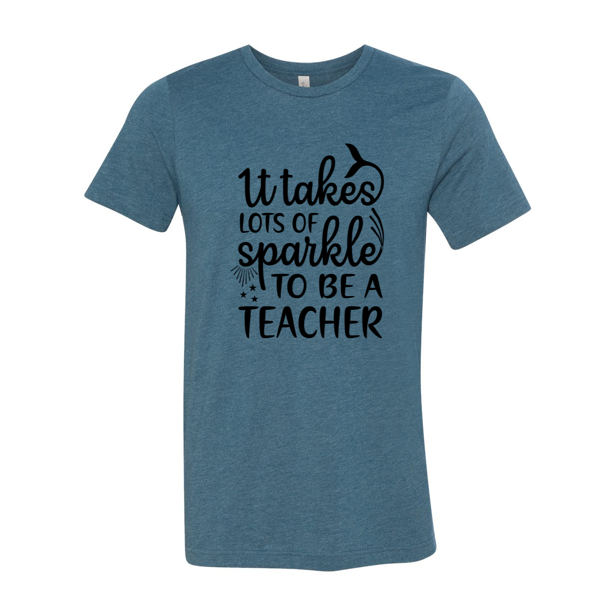 Unisex T-shirt with the phrase 'It Takes Lots of Sparkle to be a Teacher' printed in vibrant colors, showcasing a comfortable fit.