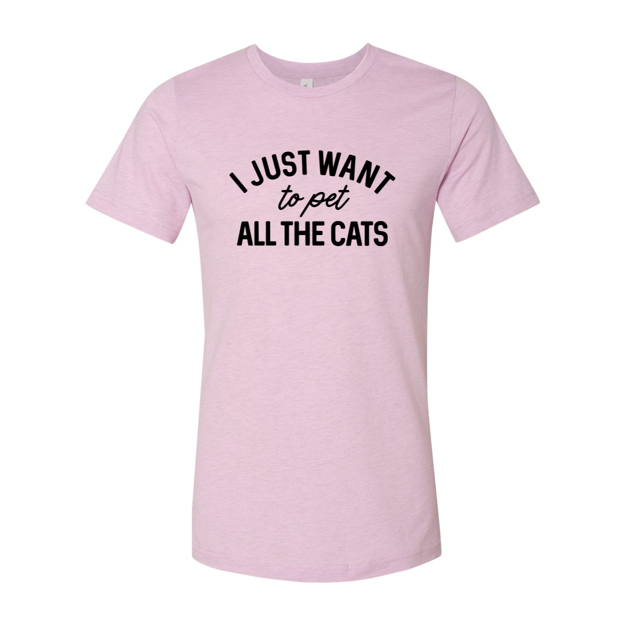 Unisex T-shirt featuring the phrase 'I Just Want To Pet All The Cat' in a playful design, made from soft ring spun cotton.