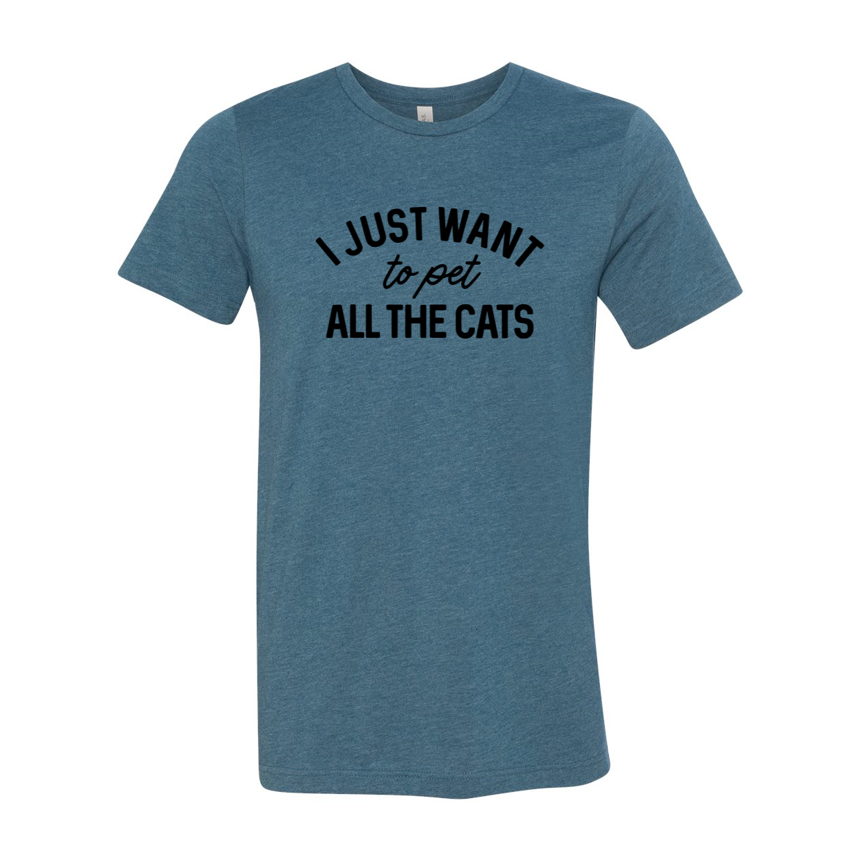 Unisex T-shirt featuring the phrase 'I Just Want To Pet All The Cat' in a playful design, made from soft ring spun cotton.