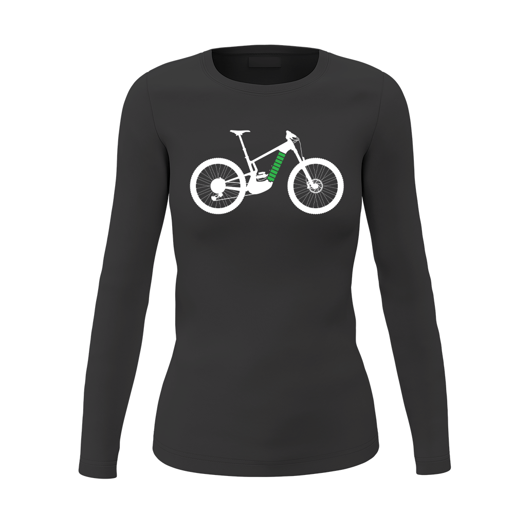 E Bike Women Long Sleeve Shirt in stylish design, showcasing its comfortable fabric and semi-fitted silhouette, perfect for cycling and outdoor activities.