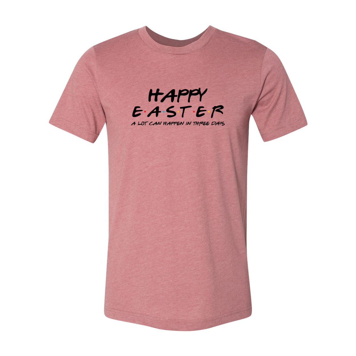 EAS003 Happy Easter unisex T-shirt in various colors, showcasing its soft fabric and stylish design, perfect for celebrating Easter.