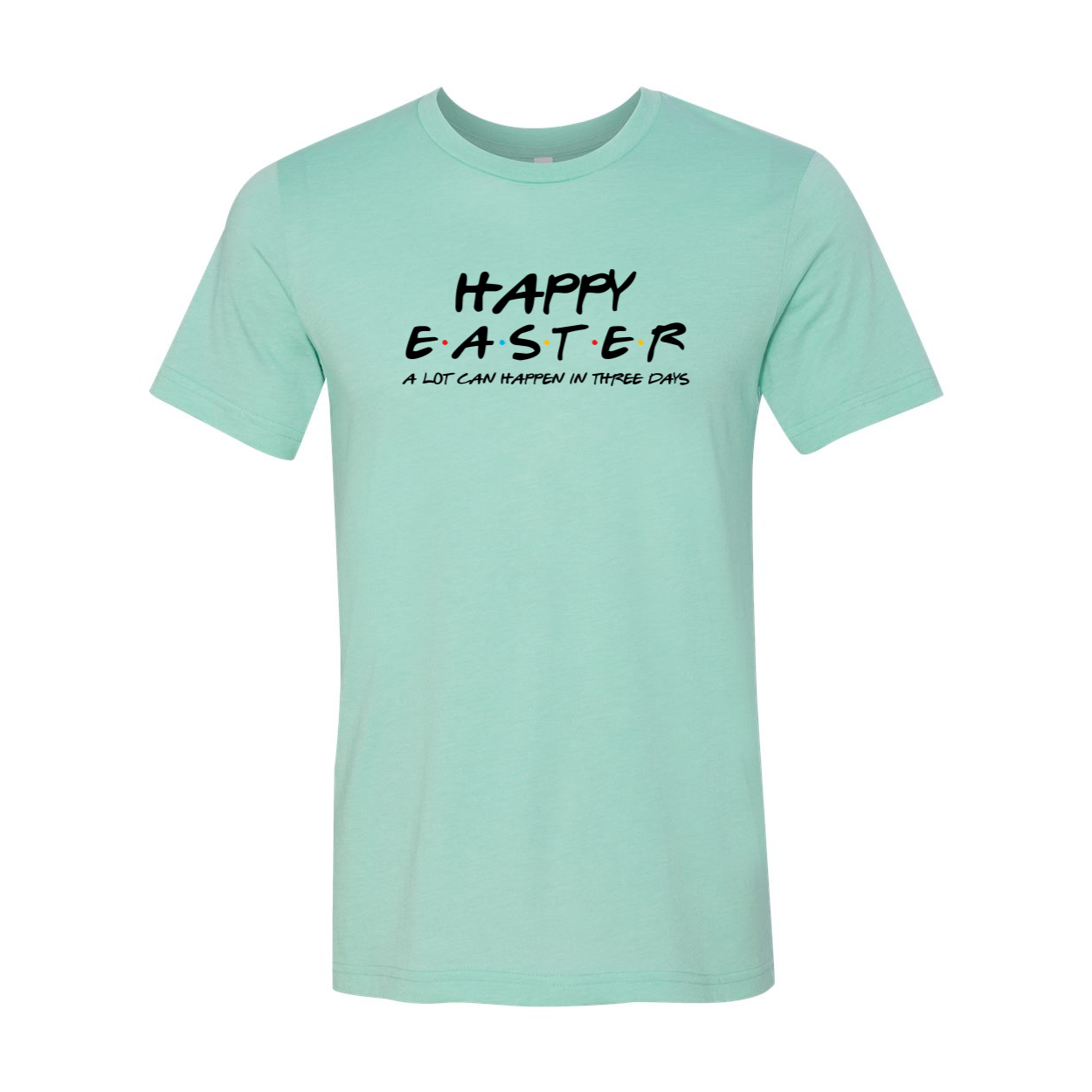 EAS003 Happy Easter unisex T-shirt in various colors, showcasing its soft fabric and stylish design, perfect for celebrating Easter.