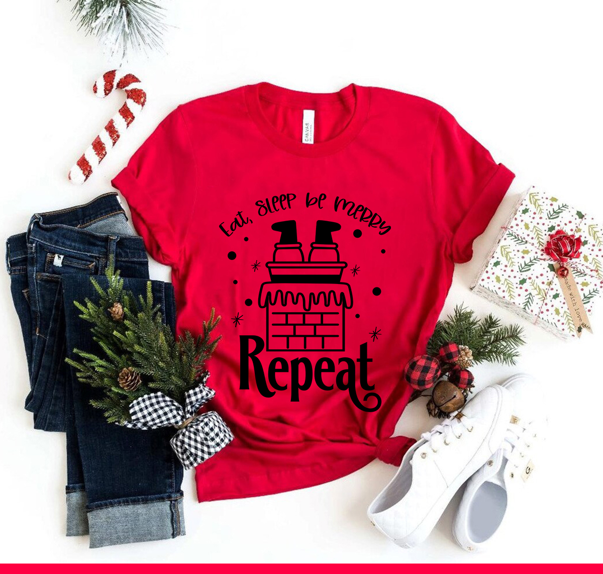 A unisex Eat Sleep Be Merry Shirt displayed in multiple colors, showcasing its soft fabric and stylish design.