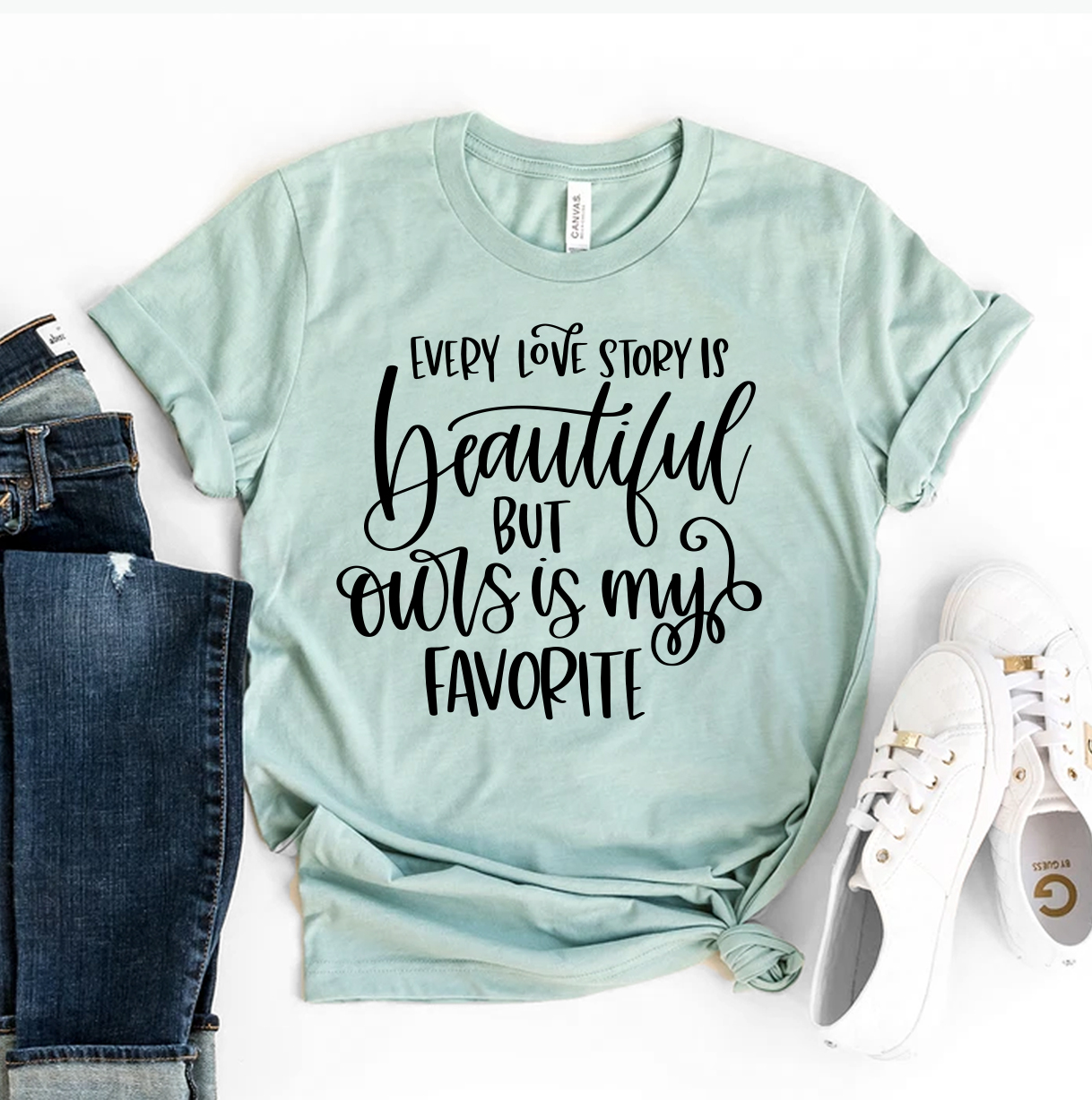 Every Love Story Is Beautiful T-shirt made from premium ring spun cotton, featuring a soft feel and high-quality flex print design.