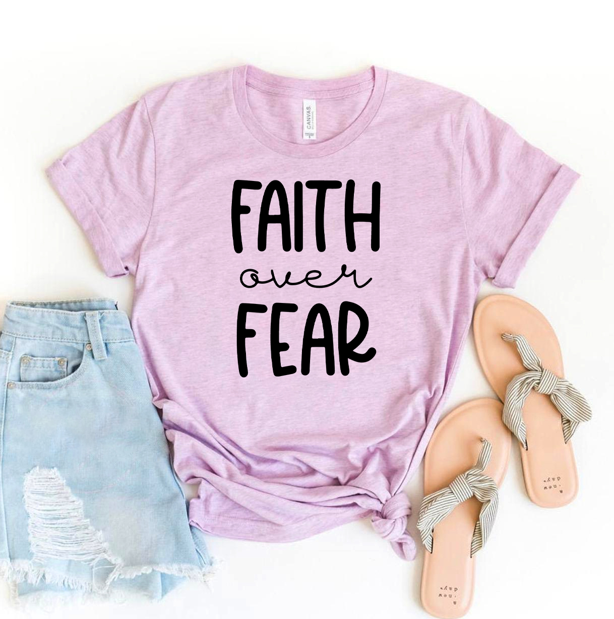 Faith Over Fear T-shirt made of premium ring spun cotton, featuring a soft textile flex print design.