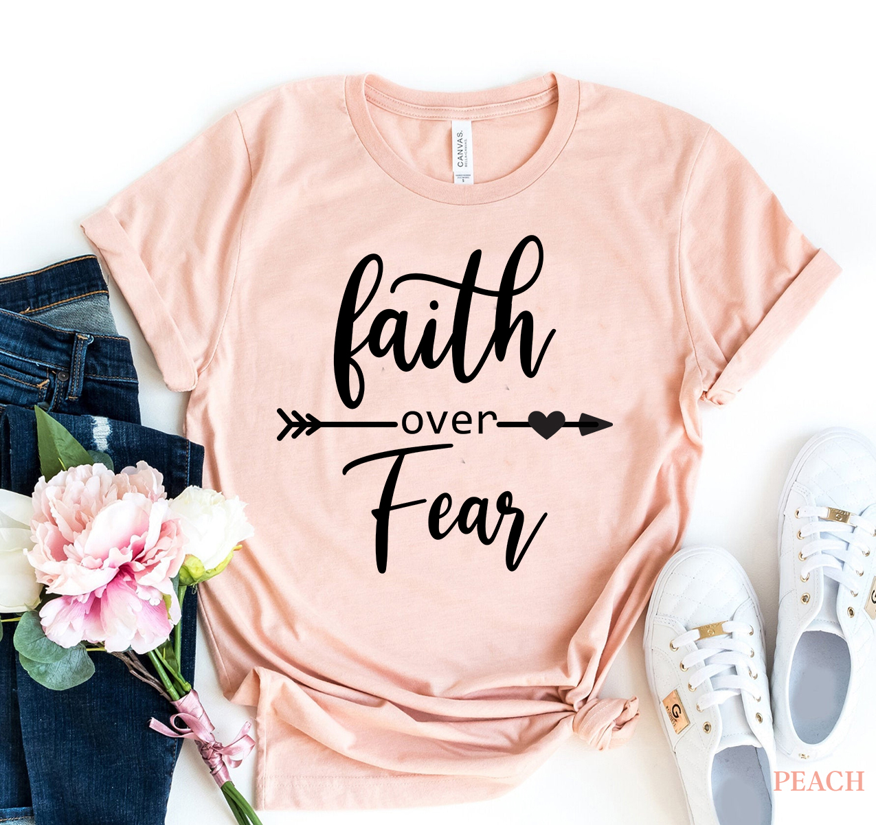 Faith Over Fear T-shirt made of premium ring spun cotton with a soft feel and high-quality flex print design.