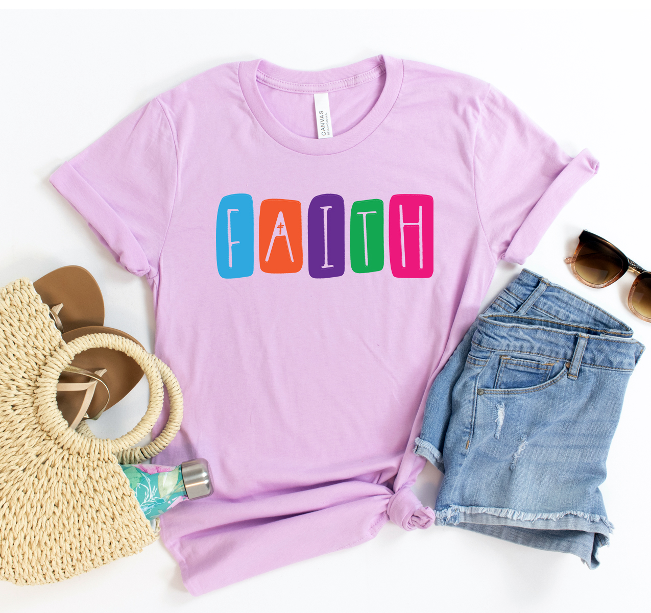 A classic unisex Faith T-shirt made from soft airlume cotton, showcasing its comfortable fit and stylish design.