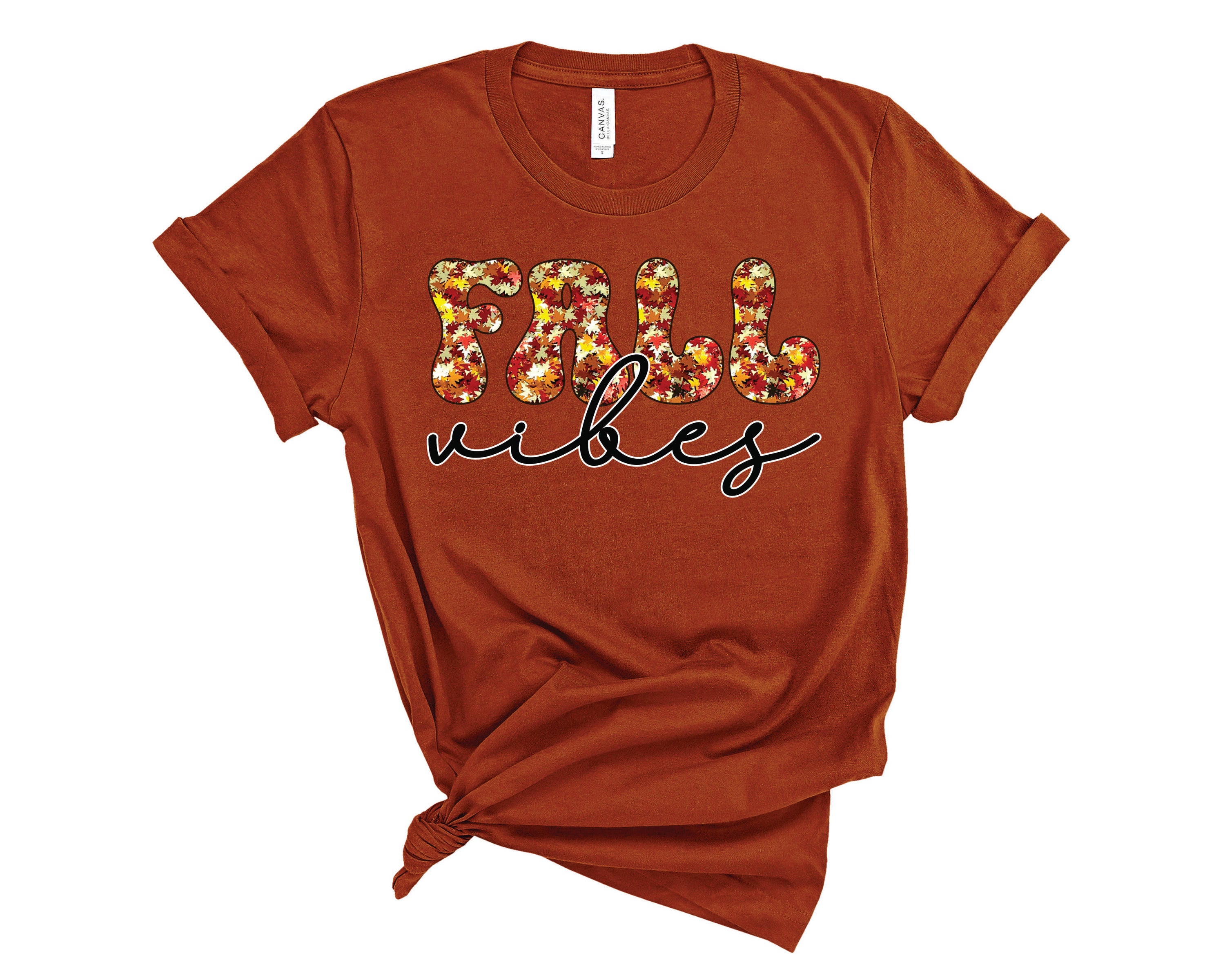 Fall Vibes 2 Graphic Tee featuring autumn-themed design on a unisex t-shirt.