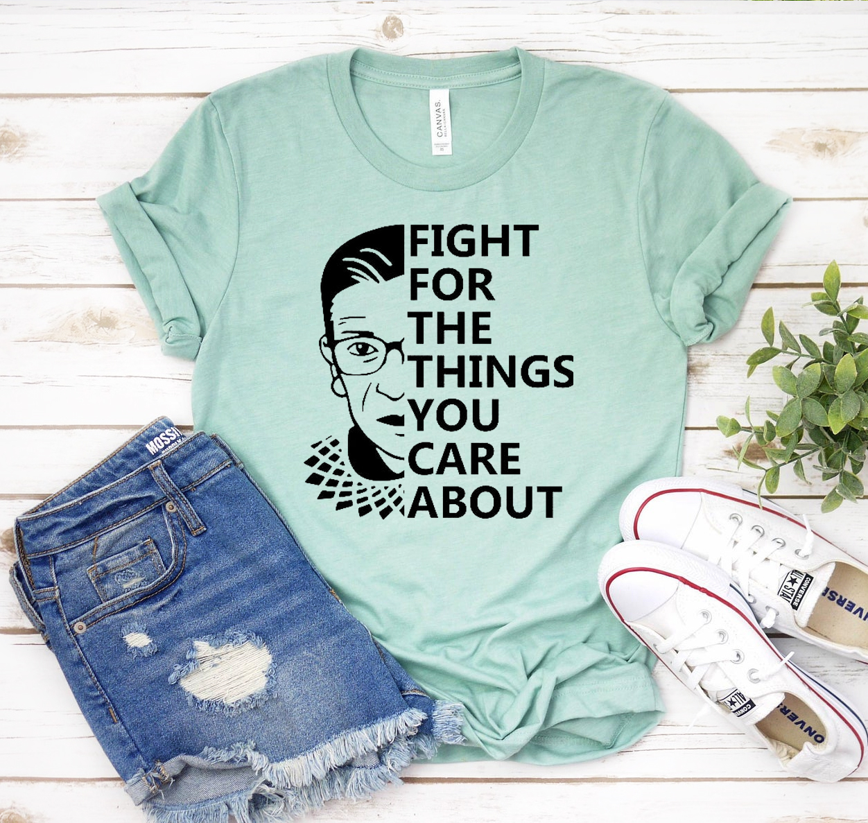 Fight For The Things You Care About T-shirt in various sizes, showcasing its unisex design and soft fabric.