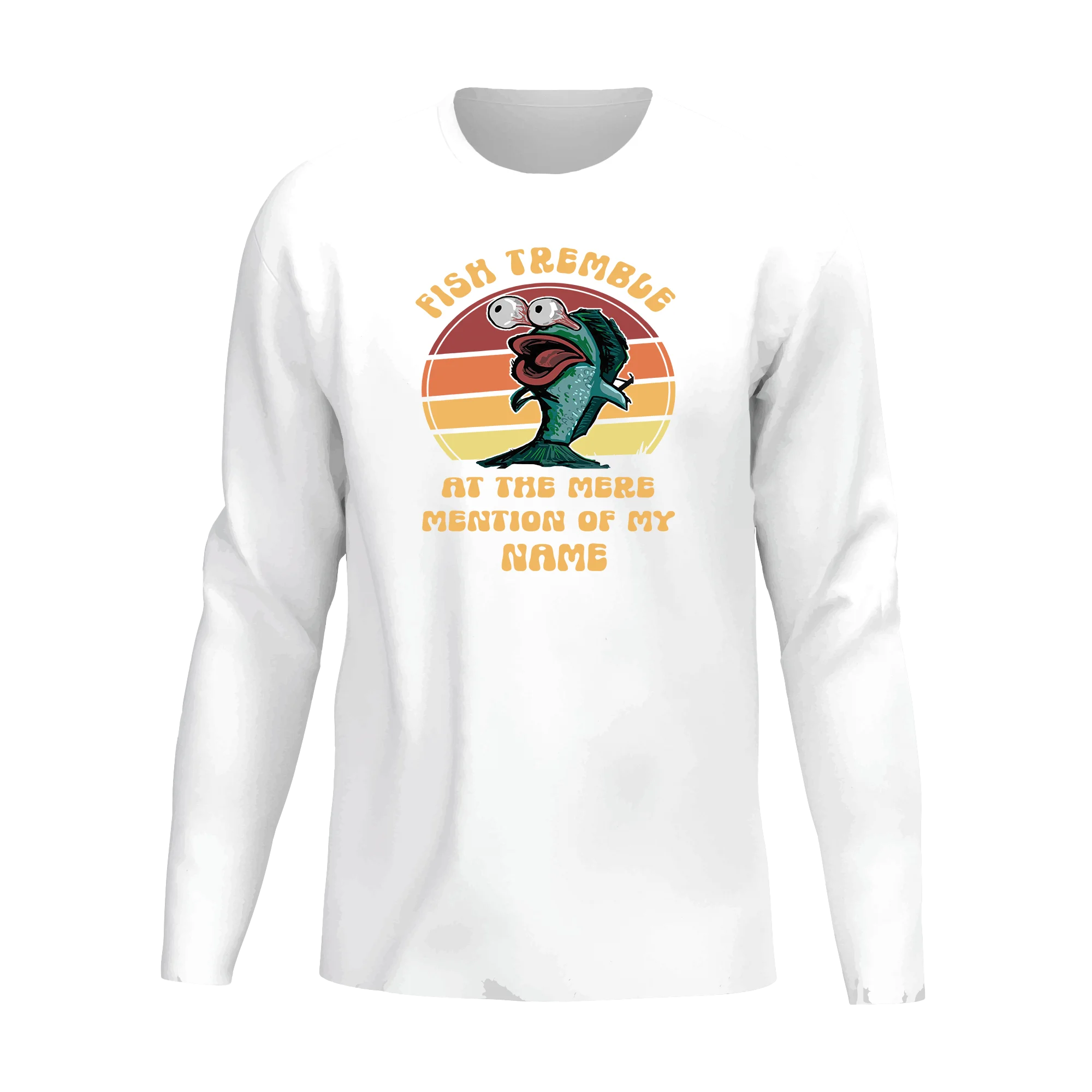 Fish Tremble Men Long Sleeve Shirt featuring a unique design, classic midweight fabric, and a semi-fitted silhouette.