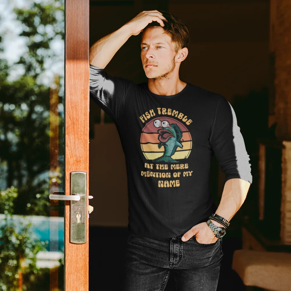 Fish Tremble Men Long Sleeve Shirt featuring a unique design, classic midweight fabric, and a semi-fitted silhouette.