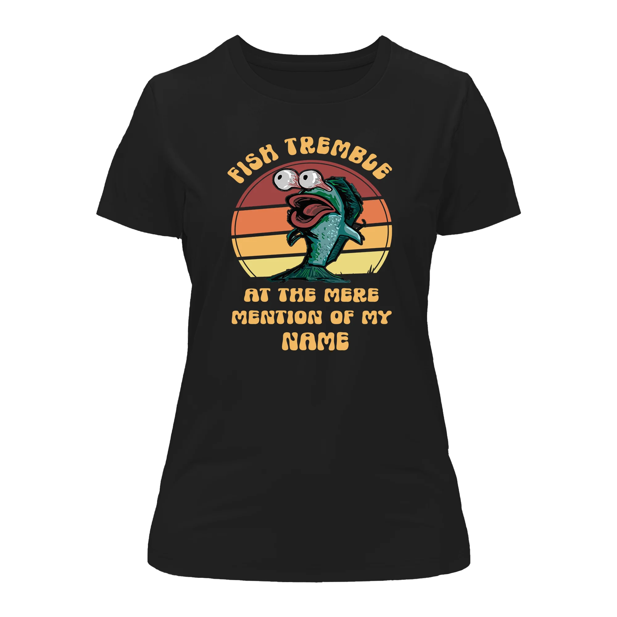 A stylish Fish Tremble T-Shirt for women featuring a unique design, made from soft Ringspun Cotton, perfect for casual wear.