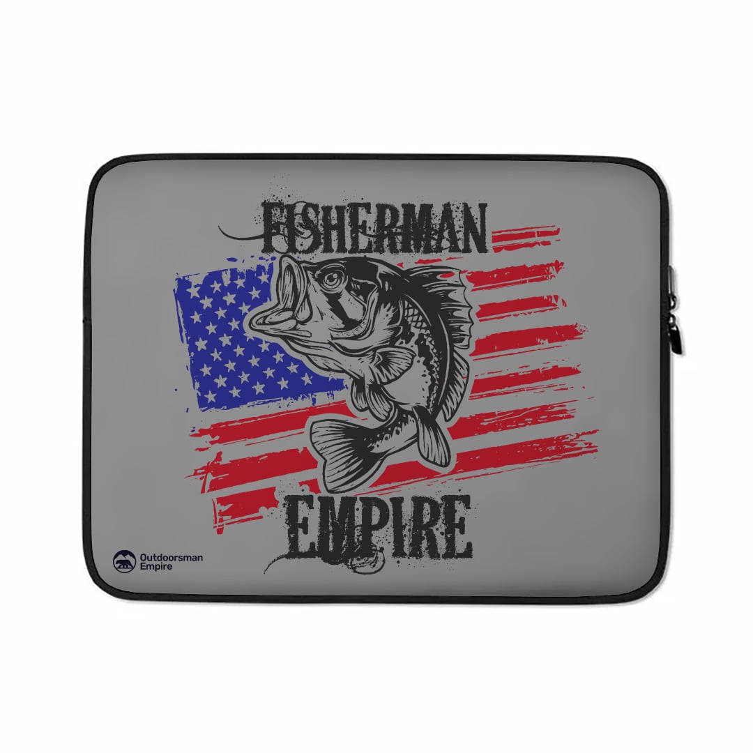 Fisherman American Empire Color Laptop Sleeve featuring a vibrant design, padded zipper, and faux fur interior lining for protection.