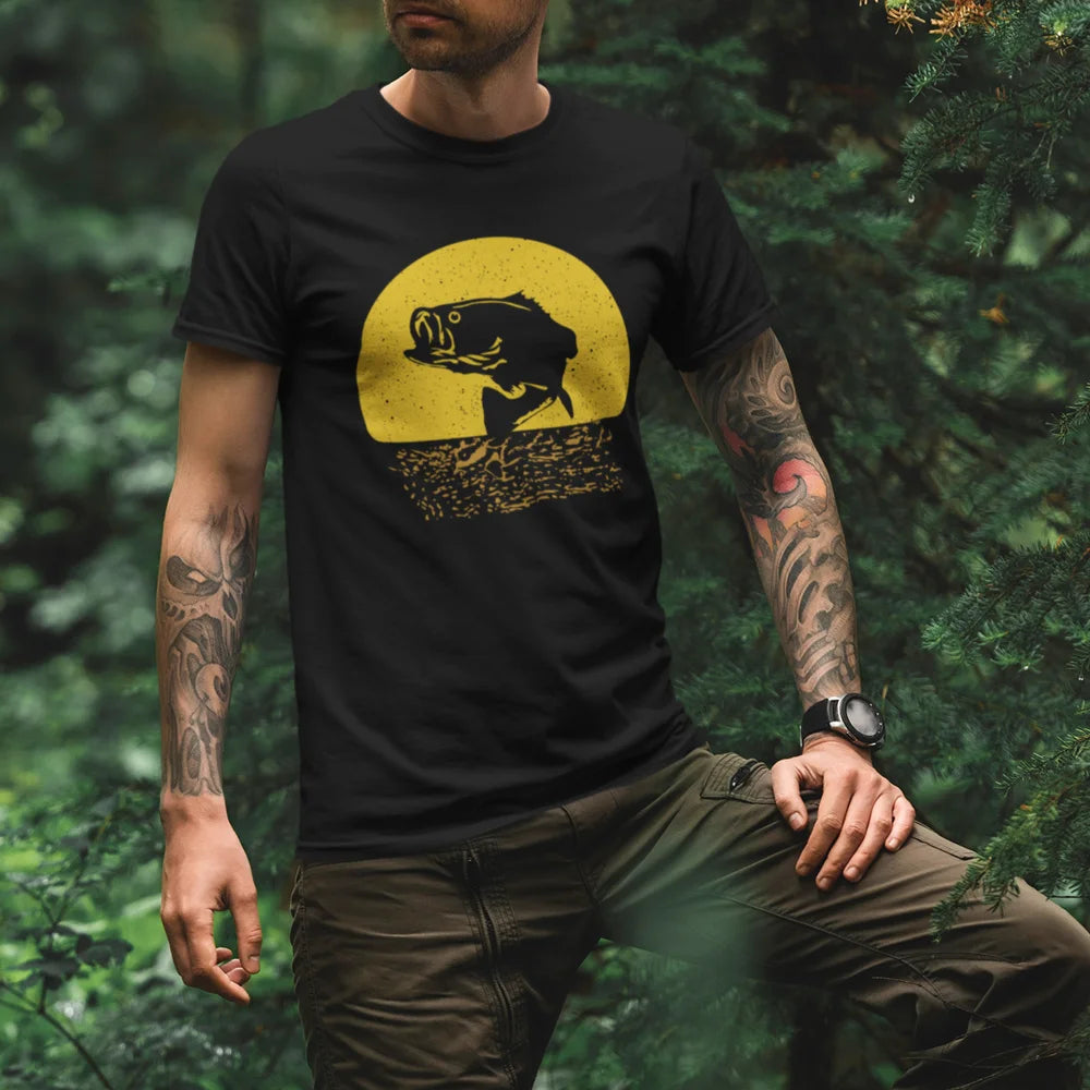 Fishing Man T-Shirt featuring a stylish design, made from soft ringspun cotton, perfect for fishing enthusiasts.