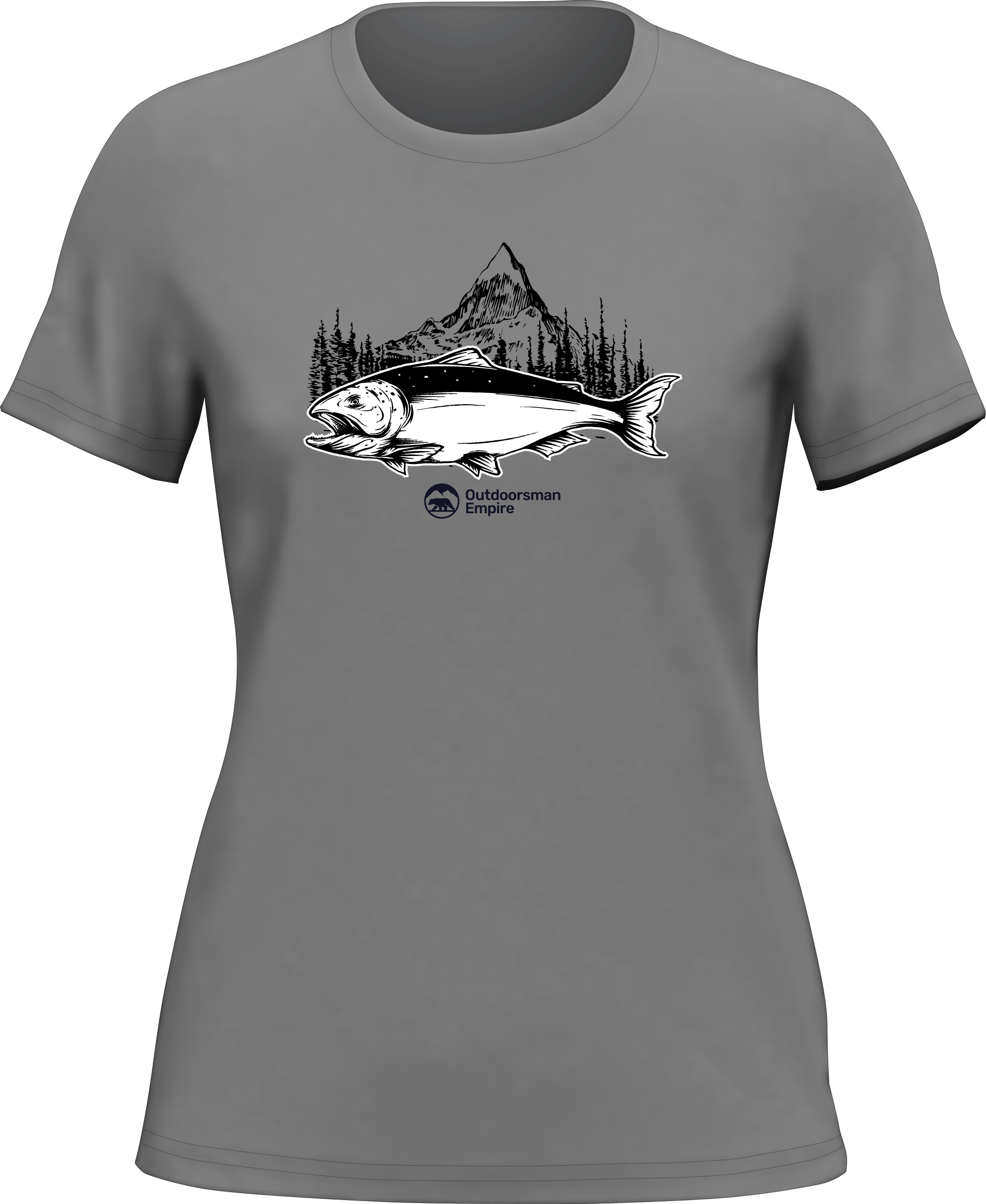 Fishing Mountain T-Shirt for Women featuring a stylish graphic design, made from soft Ringspun Cotton, perfect for outdoor activities.
