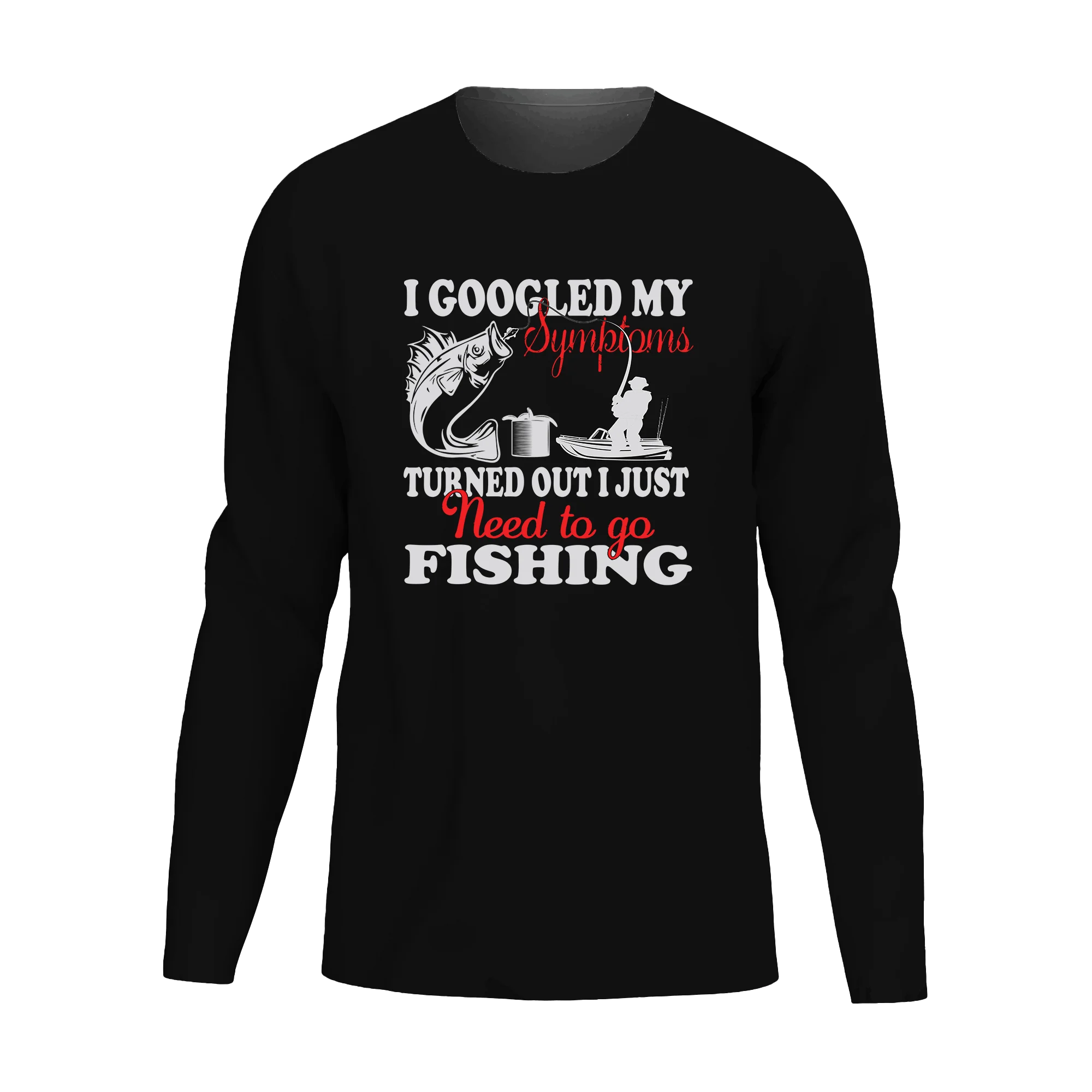 Fishing Symptoms Men Long Sleeve Shirt featuring a unique design, classic midweight fabric, and a semi-fitted silhouette, perfect for fishing and casual wear.